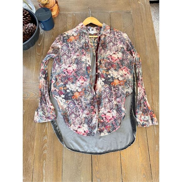 Johnny Was 3J Workshop Floral Print Velvet Button Down Tunic Top Multi Size XSma - Picture 6 of 9
